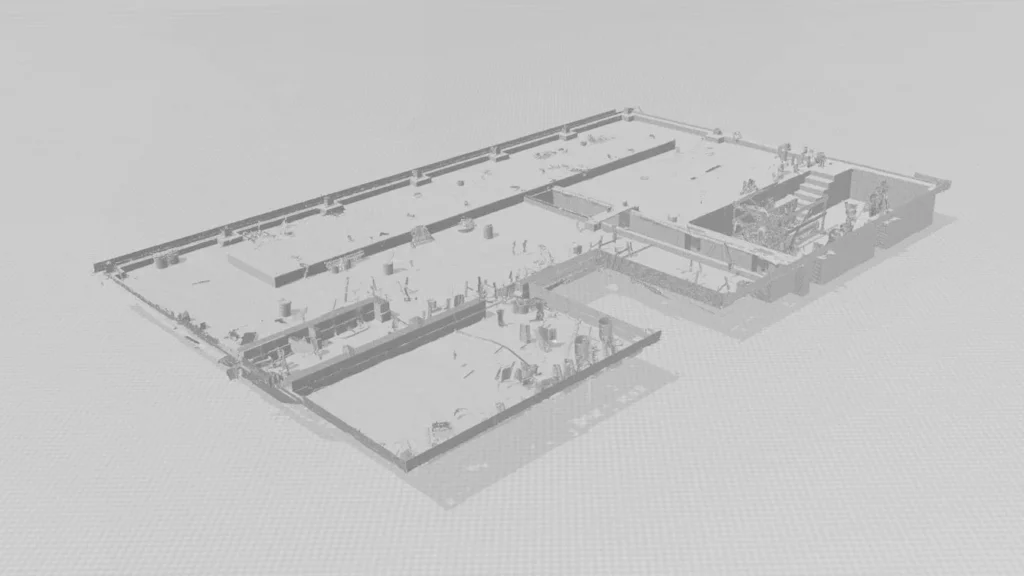 Widok skanu hali produkcyjnej na poziomie posadzki - umiejscowienie maszyn