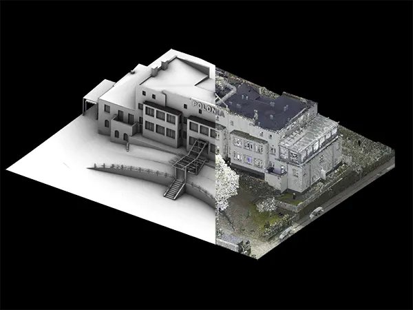 Przykład modelu cad oraz chmury punktów na podstawie której został stworzony