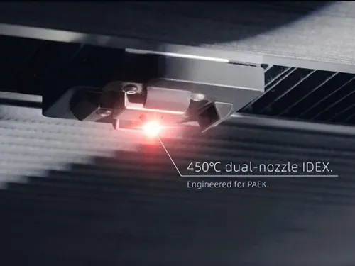 Widok eksturdera w systemie idex z zaznaczeniem temperatury 450 stopni C