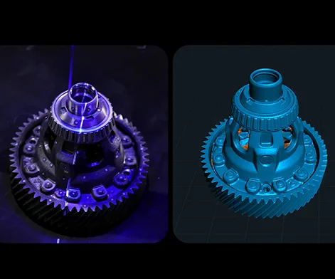 skanowany obiekt z otworem i model tego obiektu 