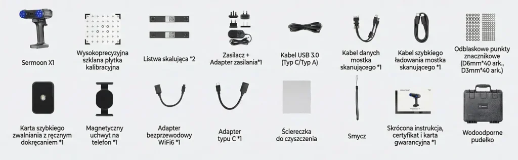 wykaz akcesorów skanera sermooon x1
