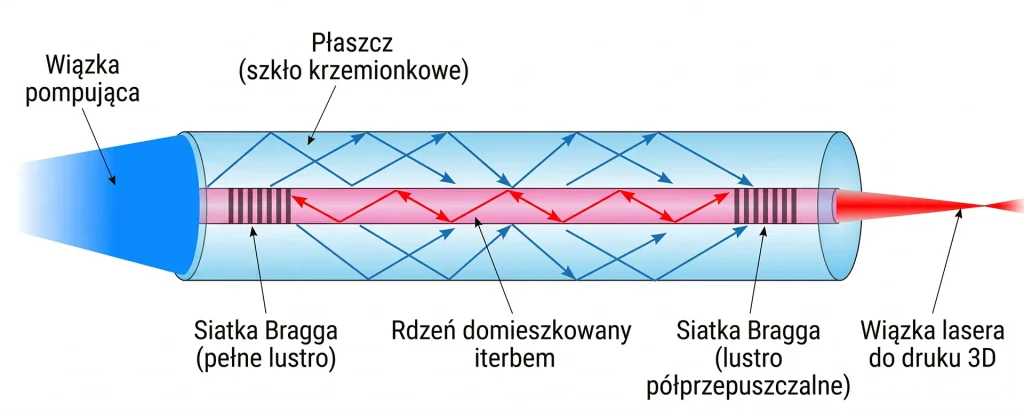 Schemat powtawania wiązki laserowej w drukrce 3D do metalu